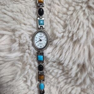 LA Express Watch Silver Tone Faux Stones Y2K Style Boho Indie Bohemian Artsy ✨️